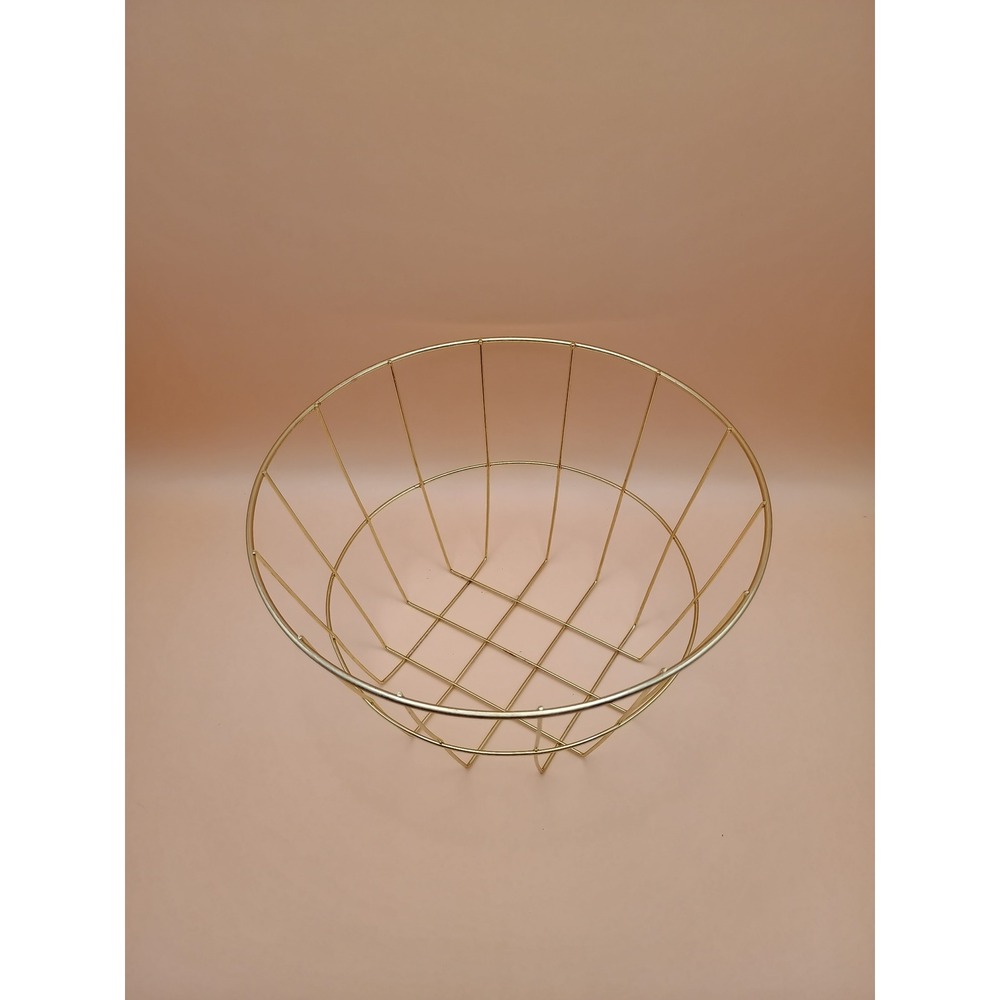 Gold Wire Basket Round Decorative Metal Fruit Bowl Minimalist Storage 8 Inch - Picture 2 of 4